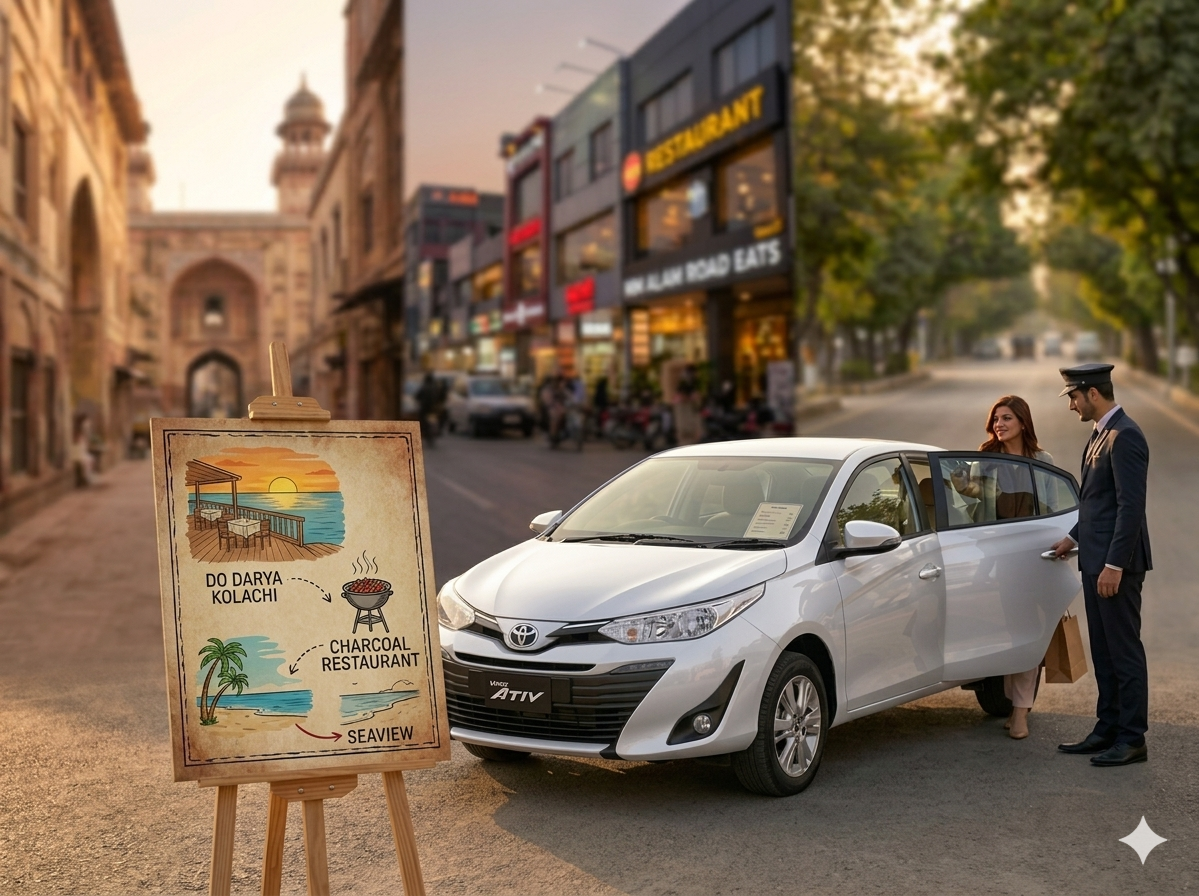karachi foodie day · Yaris with driver
